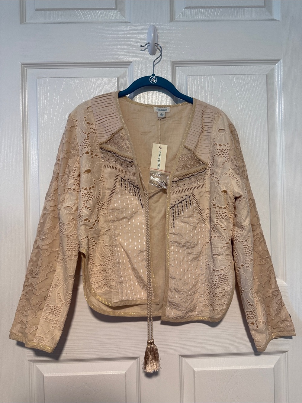 Sundance Cream Lace Zip-Front Jacket with Tassel Size Small